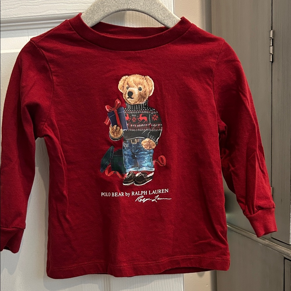 LIKE NEW! Ralph Lauren Toddler Red Polo Bear Long Sleeve Tee. Size 18 months.